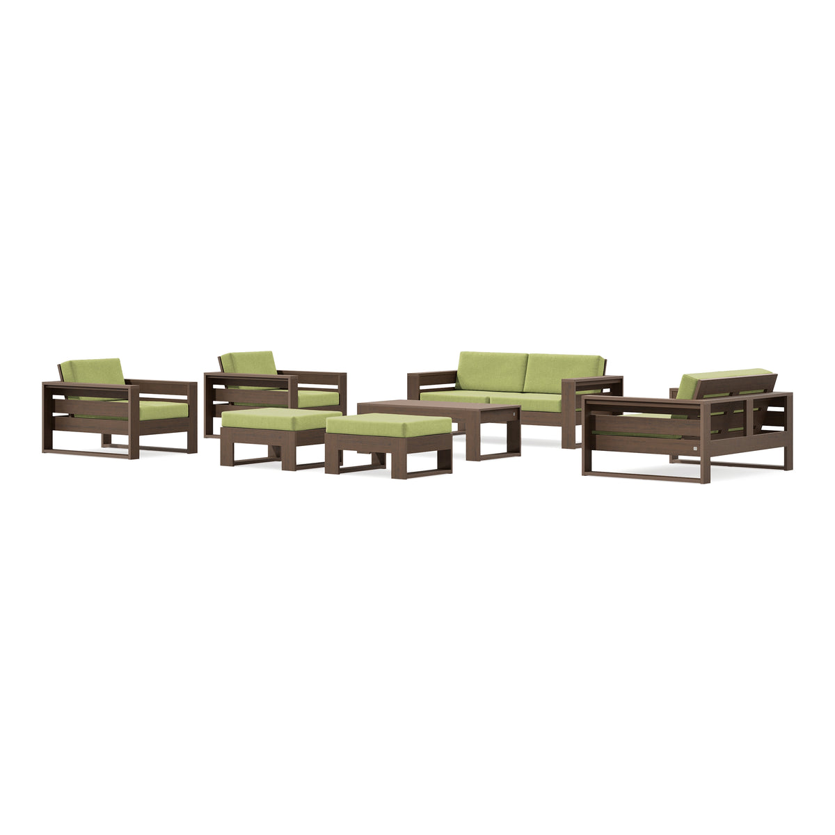 POLYWOOD PW Designer Series Latitude 7-Piece Lounge Loveseat Set in Kona / Chartreuse Boucle