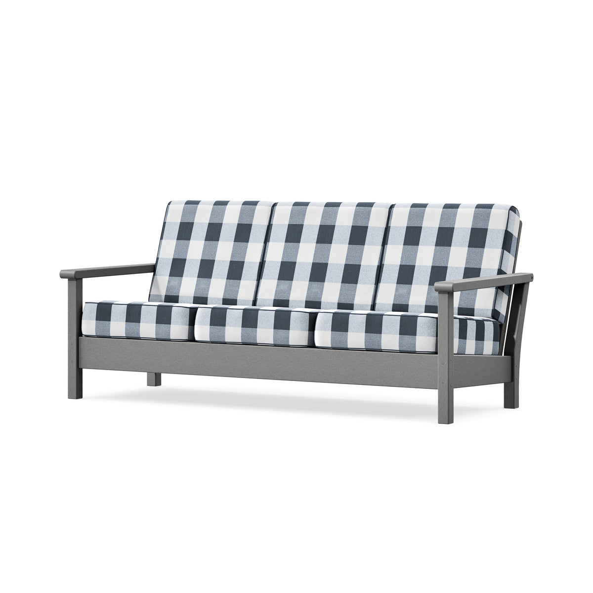 POLYWOOD Harbour Deep Seating Sofa in Slate Grey / Buffalo Plaid Marine Indigo