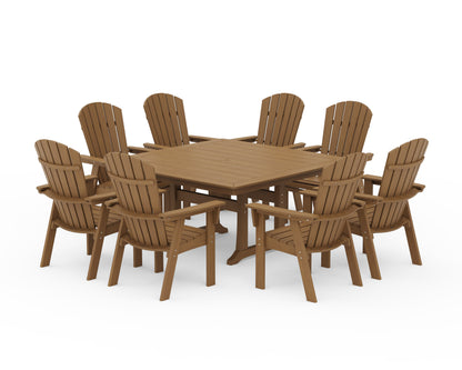POLYWOOD Nautical Adirondack 9-Piece Trestle Dining Set in Natural