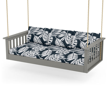 POLYWOOD Vineyard Daybed Swing in Slate Grey / Leaf Marine Indigo
