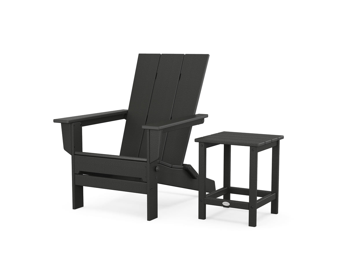 POLYWOOD Modern Studio Folding Adirondack Chair with Side Table in Black