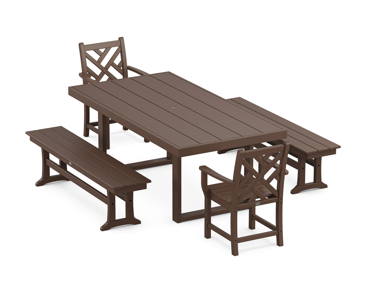 POLYWOOD Chippendale 5-Piece Dining Set with Benches - 39" x 78" Table in Mahogany