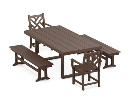 POLYWOOD Chippendale 5-Piece Dining Set with Benches - 39" x 78" Table in Mahogany
