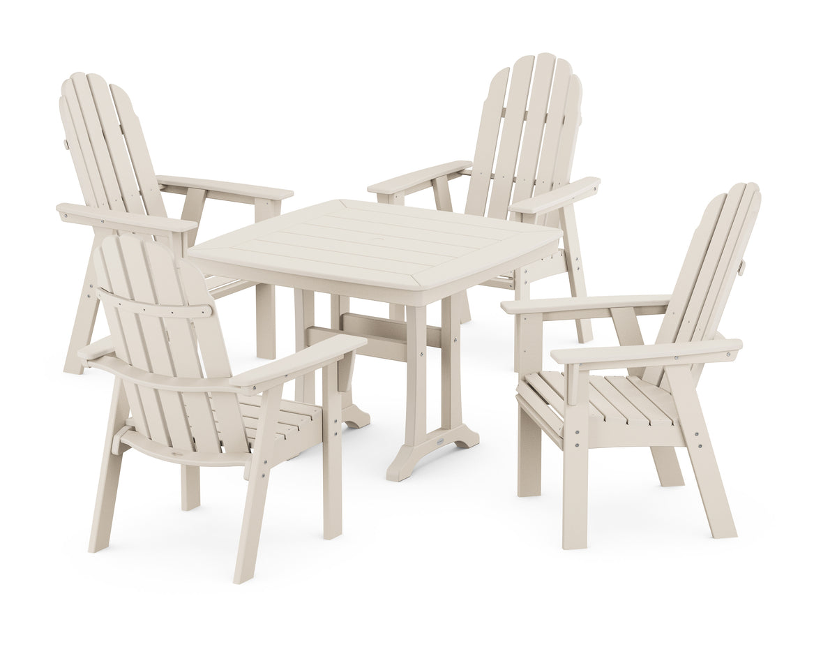 POLYWOOD Vineyard Adirondack 5-Piece Dining Set with Trestle Legs - 37" Table in Sand