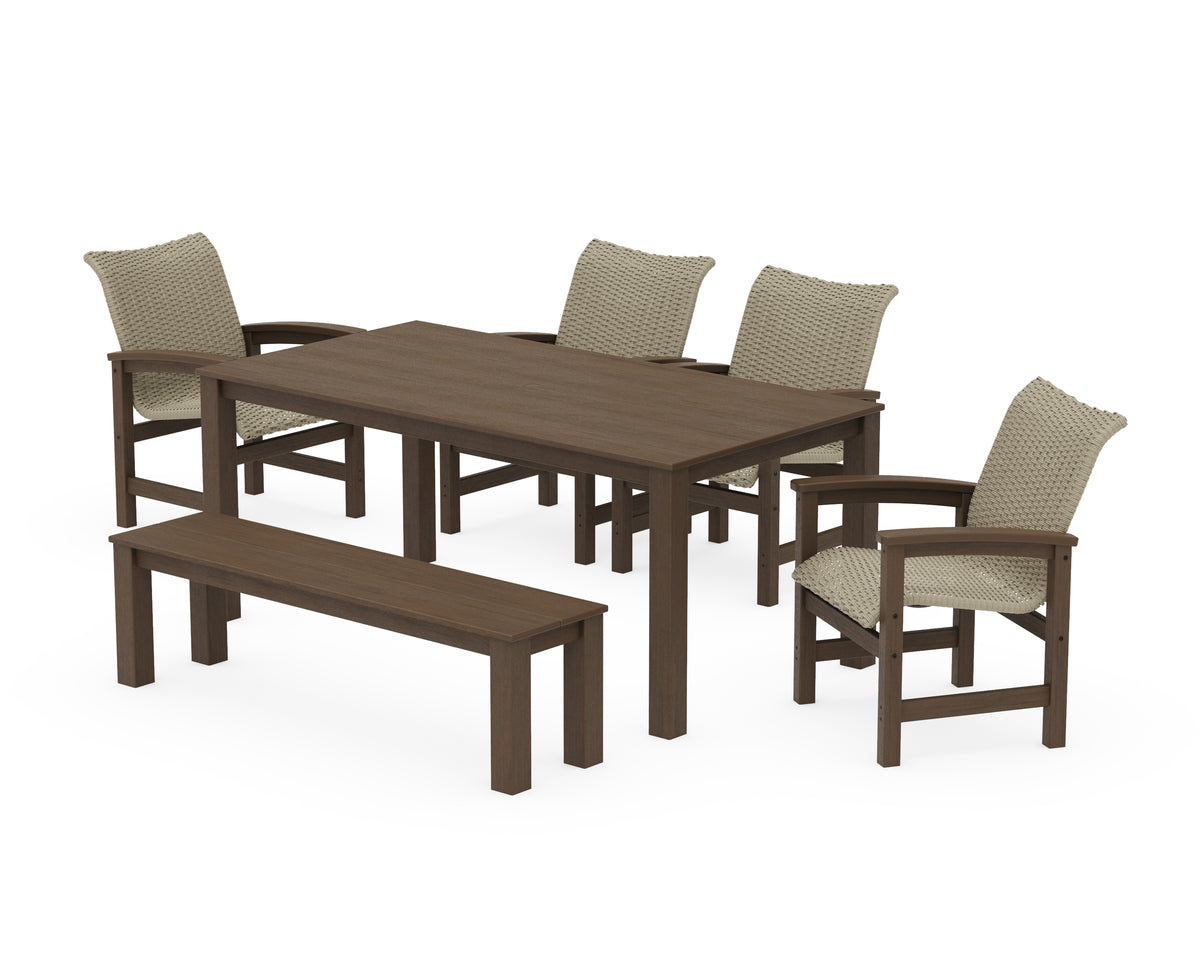 POLYWOOD Coastal Woven 6-Piece Parsons Dining Set with Bench in Kona / Dune Grass