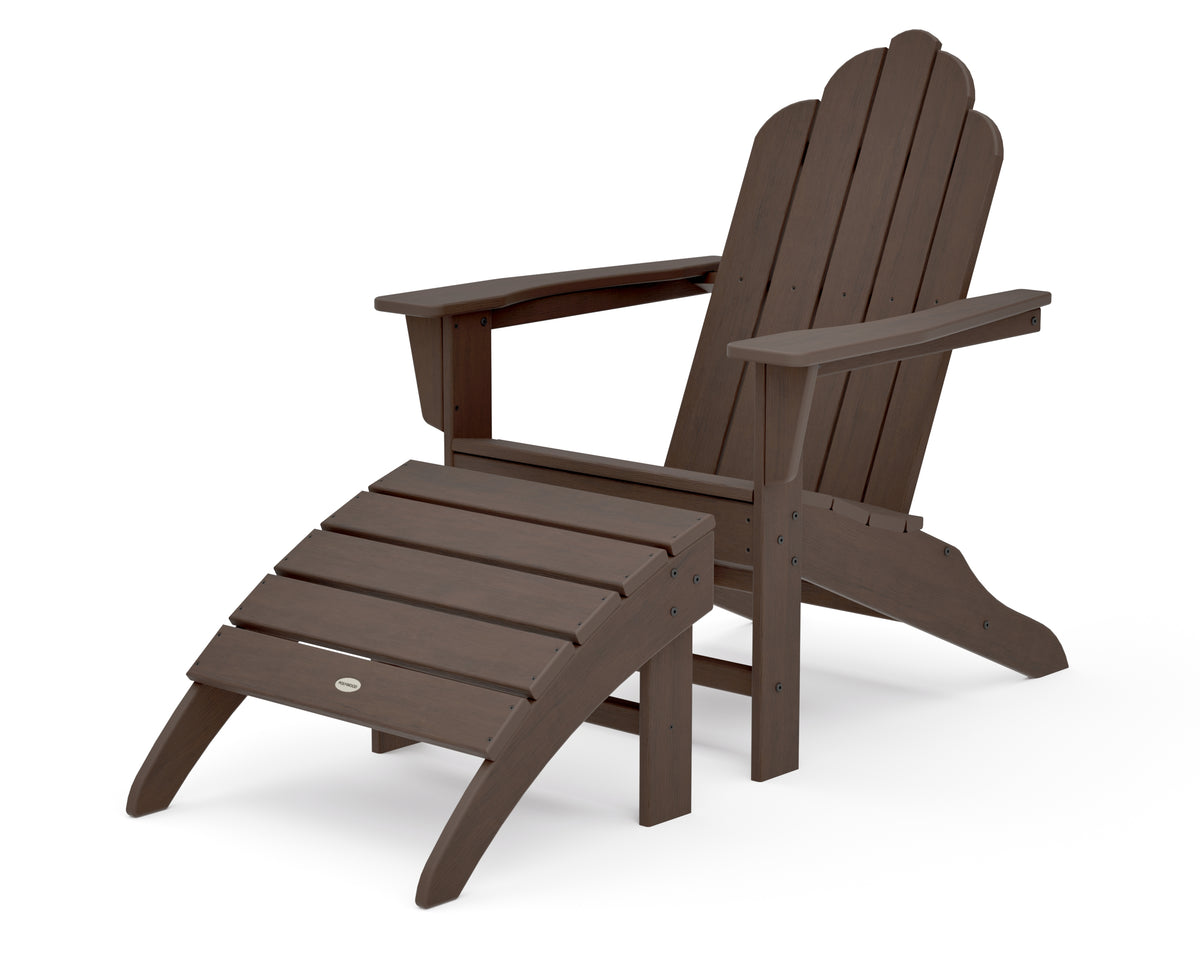 POLYWOOD Long Island Adirondack 2-Piece Set with South Beach Adirondack Ottoman in Kona
