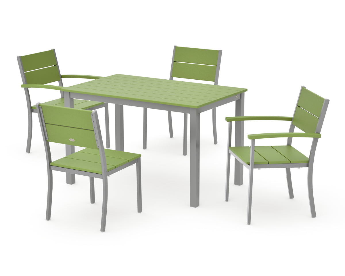 POLYWOOD Main Street 5-Piece Dining Set with Main Street 30 x 48 Dining Table in Silver / Lime