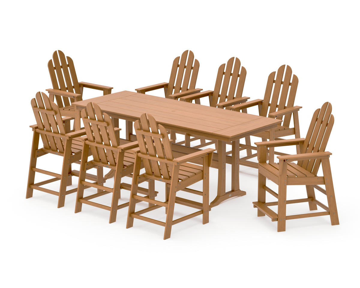 POLYWOOD Long Island 9-Piece Farmhouse Counter Set with Trestle Legs in Natural