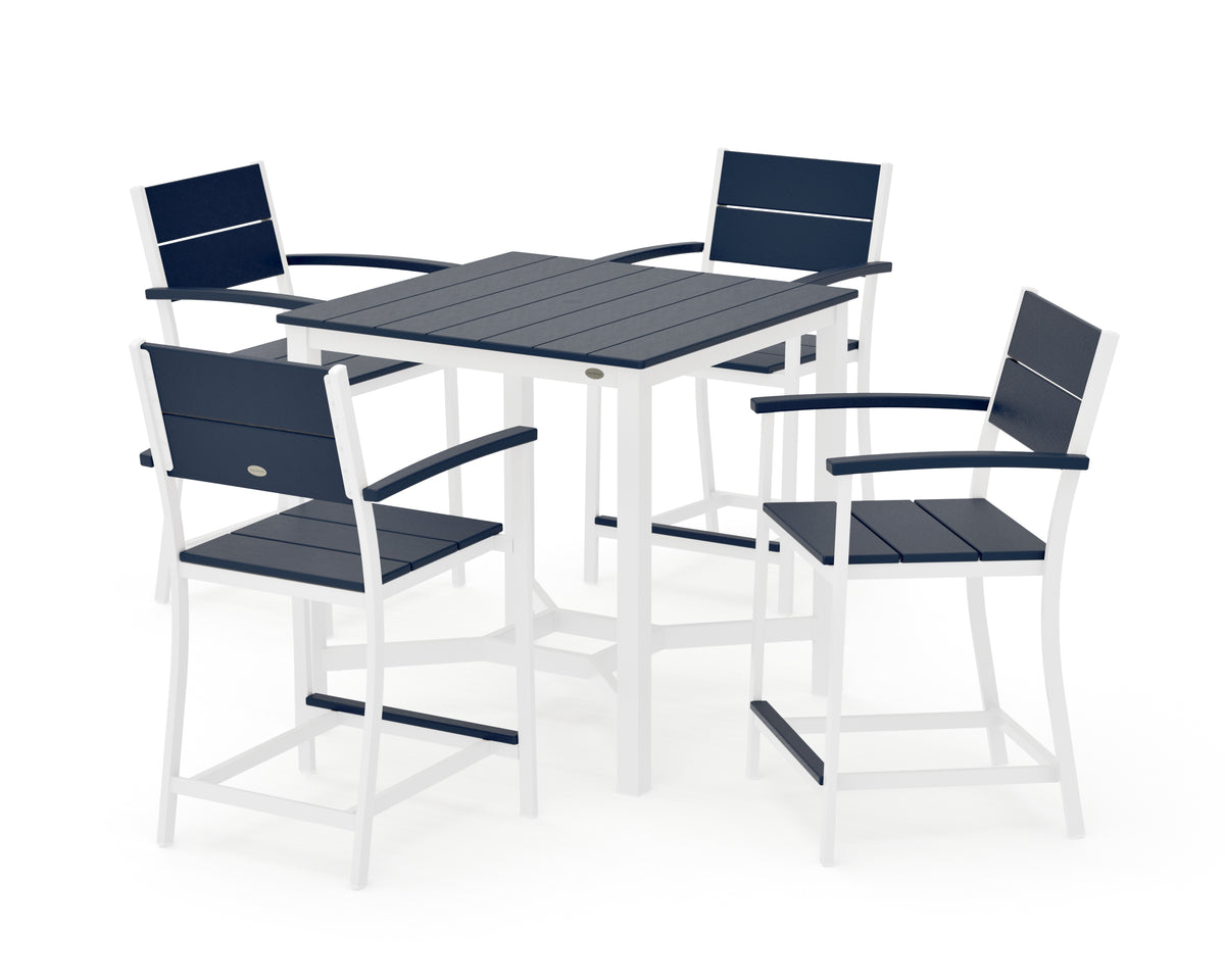 POLYWOOD Main Street 5-Piece Counter Set in White / Navy