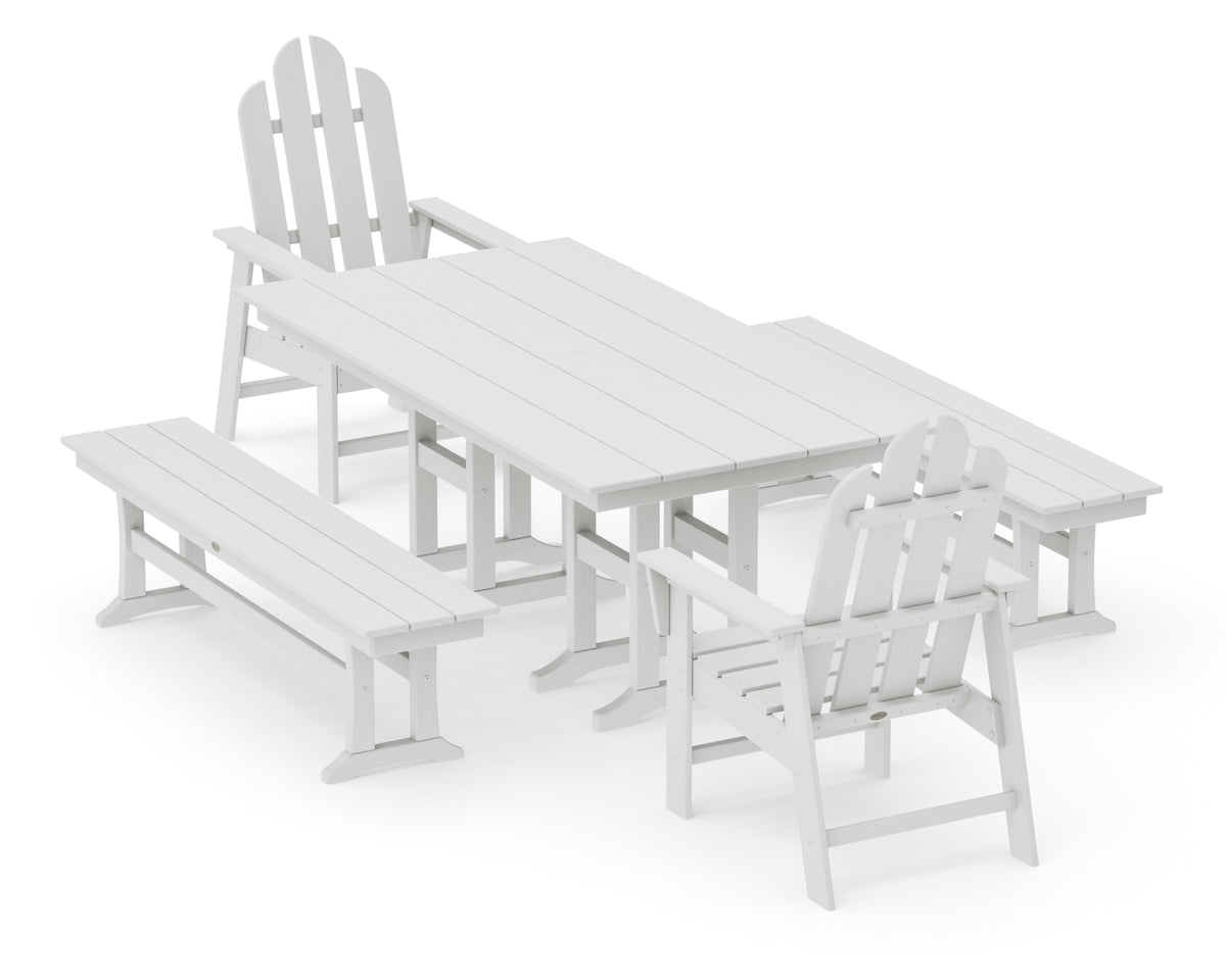 POLYWOOD Long Island 5-Piece Farmhouse Dining Set with Benches in Vintage White