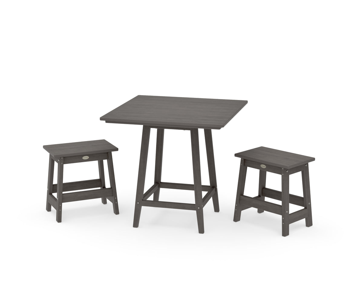 POLYWOOD Modern Studio Stool 3-Piece Square Bistro Set in Driftwood