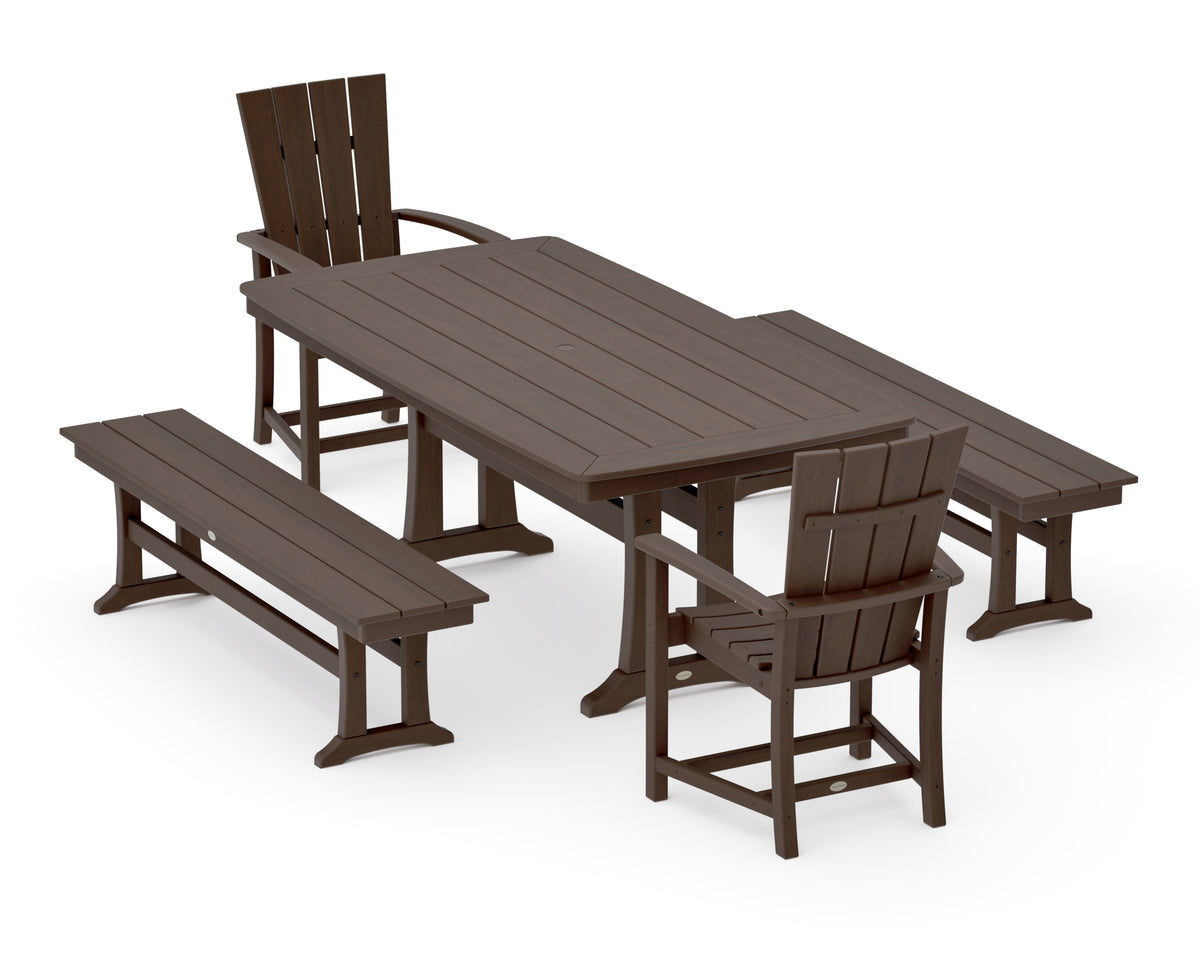 POLYWOOD Quattro 5-Piece Dining Set with Trestle Legs - 38" x 73" Table in Kona