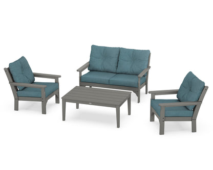 POLYWOOD Vineyard 4-Piece Deep Seating Set with Two Chairs and Loveseat in Slate Grey / Ocean Teal