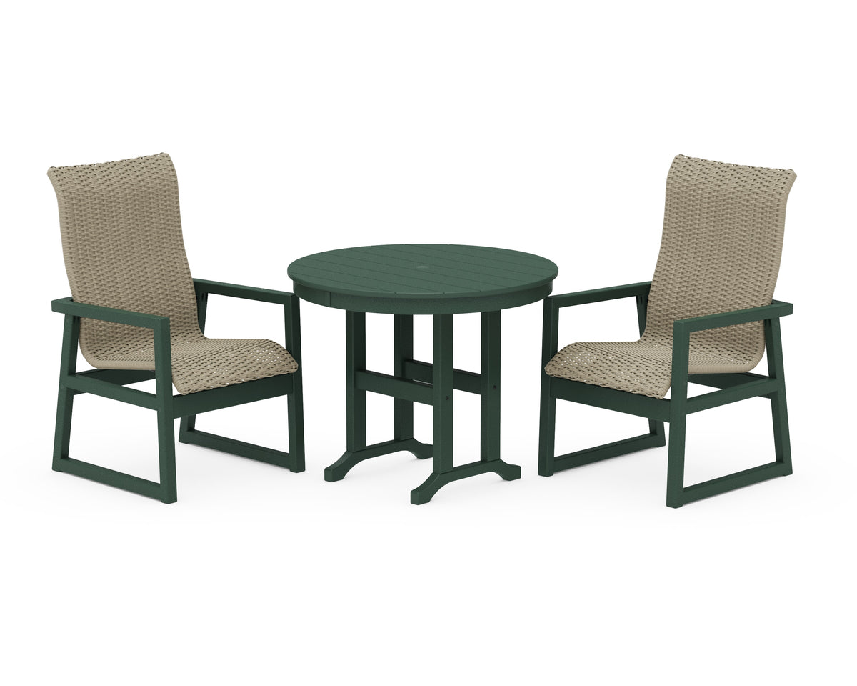 POLYWOOD EDGE Woven High-Back 3-Piece Farmhouse Dining Set in Green / Dune Grass