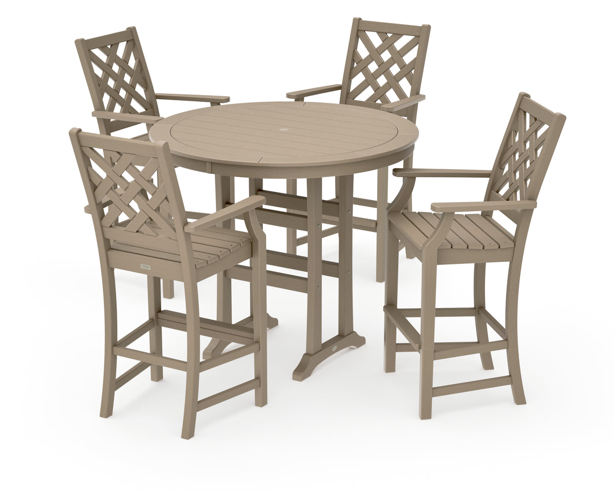 POLYWOOD Country Living Wovendale 5-Piece Round Bar Set in Vintage Sahara