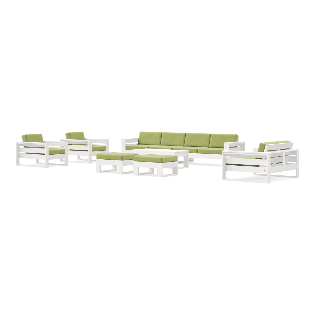 POLYWOOD PW Designer Series Latitude 8-Piece Lounge Sofa Set in Vintage White / Chartreuse Boucle