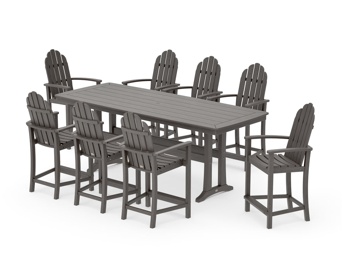 POLYWOOD Classic Adirondack 9-Piece Counter Set with Trestle Legs in Driftwood