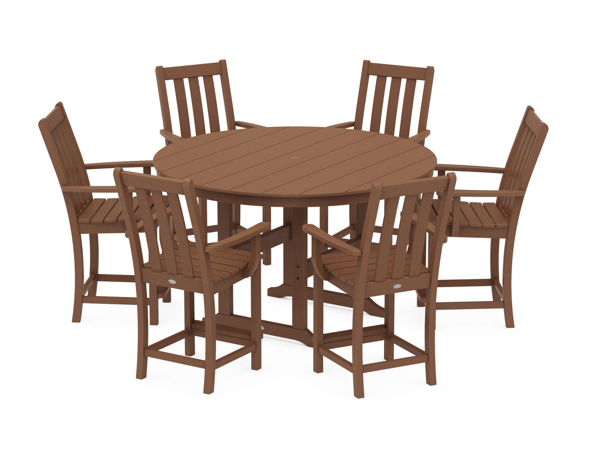 POLYWOOD Vineyard 7-Piece Arm Chair Round Farmhouse Counter Set in Teak