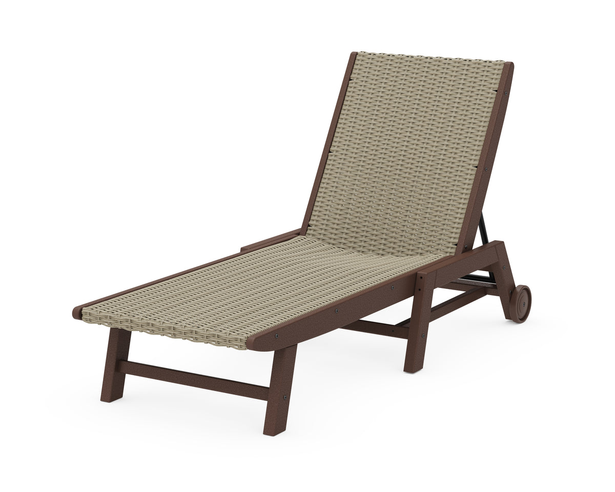 POLYWOOD Coastal Woven Chaise with Wheels in Mahogany / Dune Grass
