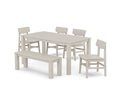 POLYWOOD Modern Studio Urban Chair 6-Piece Parsons Dining Set with Bench in Sand