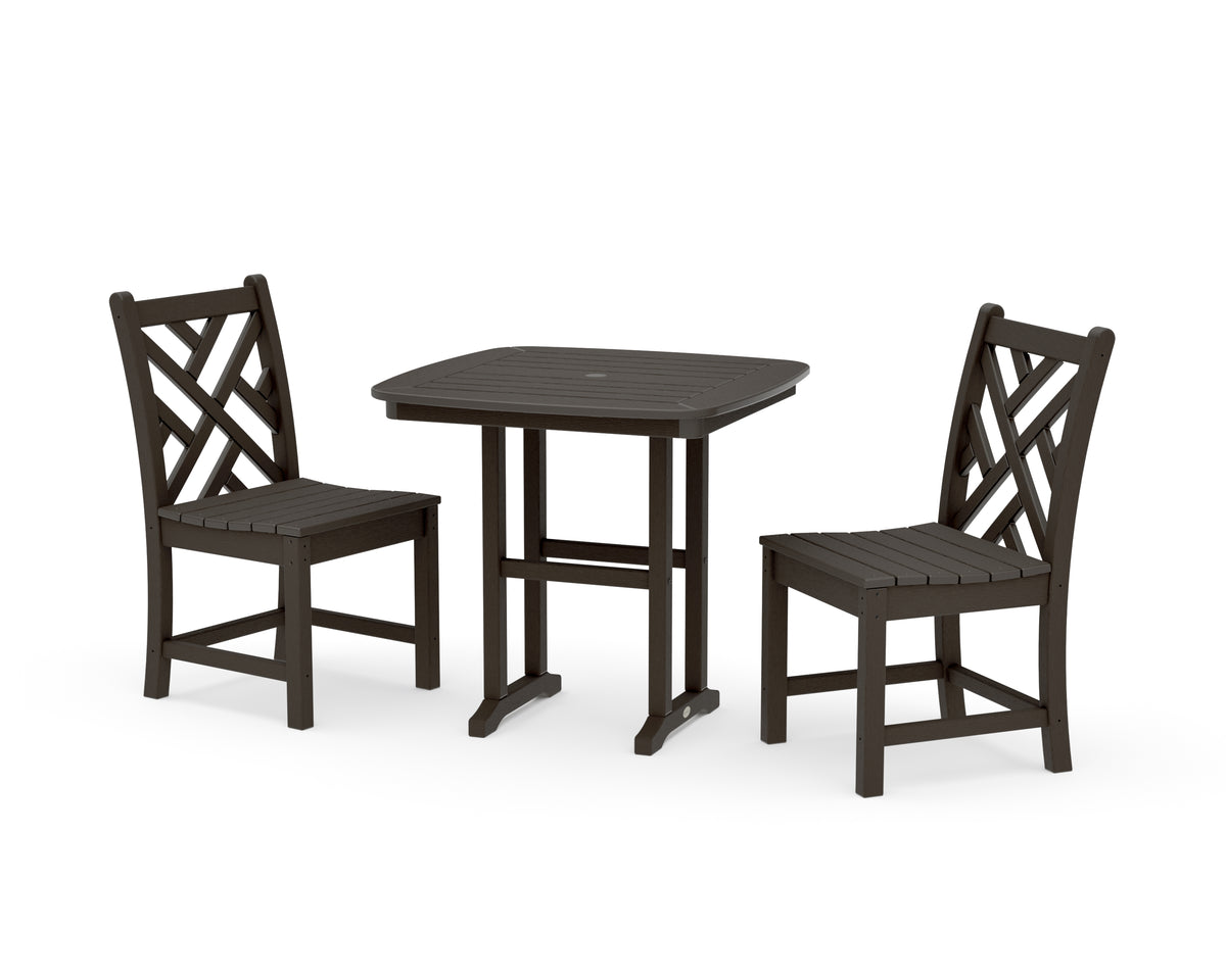 POLYWOOD Chippendale Side Chair 3-Piece Dining Set in Vintage Coffee