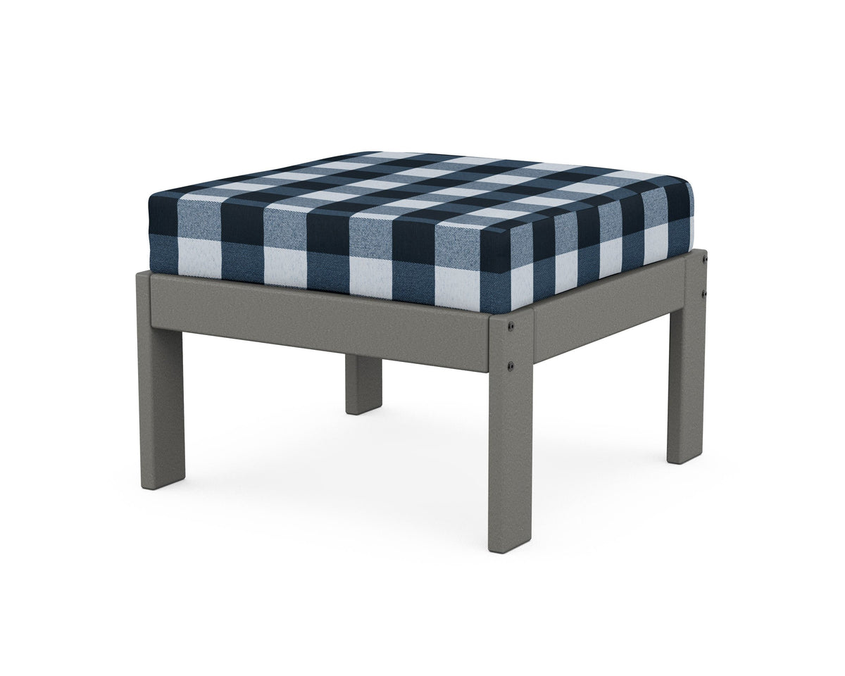 POLYWOOD Vineyard Modular Ottoman in Slate Grey / Buffalo Plaid Marine Indigo