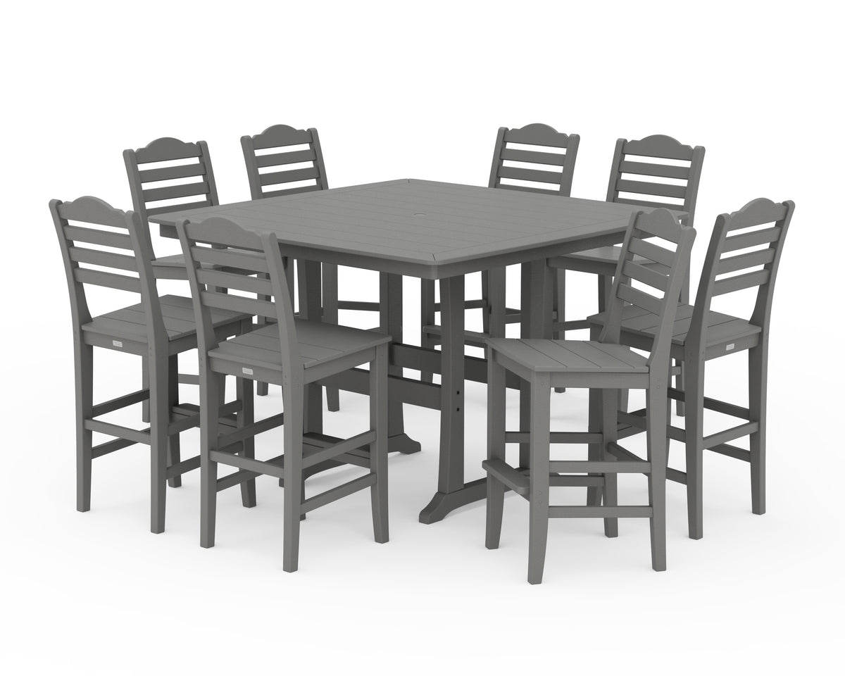 POLYWOOD Savannah Side Chair 9-Piece Square Bar Set with Trestle Legs in Slate Grey