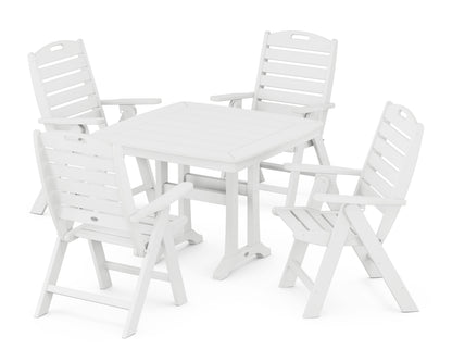 POLYWOOD Nautical Folding Highback Chair 5-Piece Dining Set with Trestle Legs in White