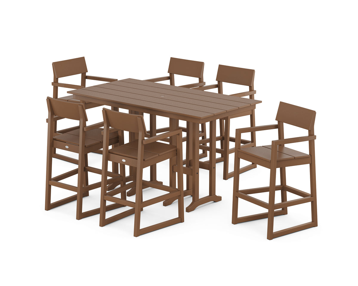 POLYWOOD EDGE Arm Chair 7-Piece Farmhouse Bar Set in Teak