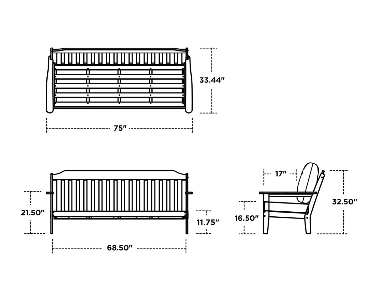 POLYWOOD Cottage Deep Seating Sofa dimensions