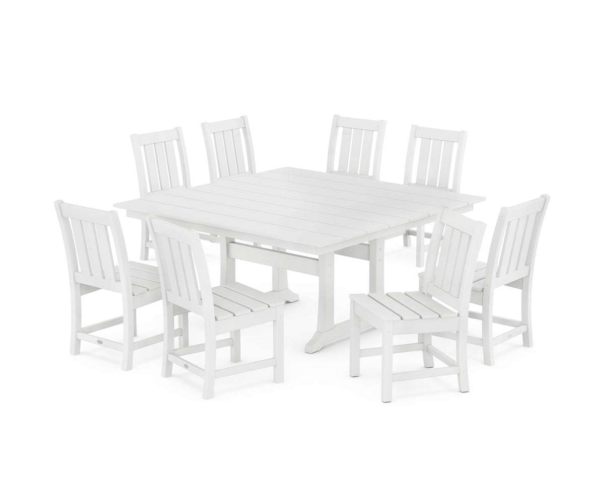POLYWOOD Oxford Side Chair 9-Piece Square Farmhouse Dining Set with Trestle Legs in White