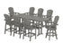 POLYWOOD Nautical Curveback Adirondack Swivel Chair 9-Piece Farmhouse Bar Set with Trestle Legs in Slate Grey