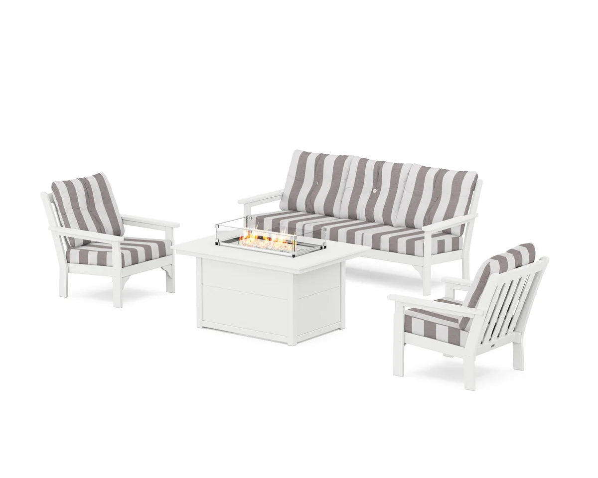POLYWOOD Vineyard Deep Seating Fire Pit Table Set