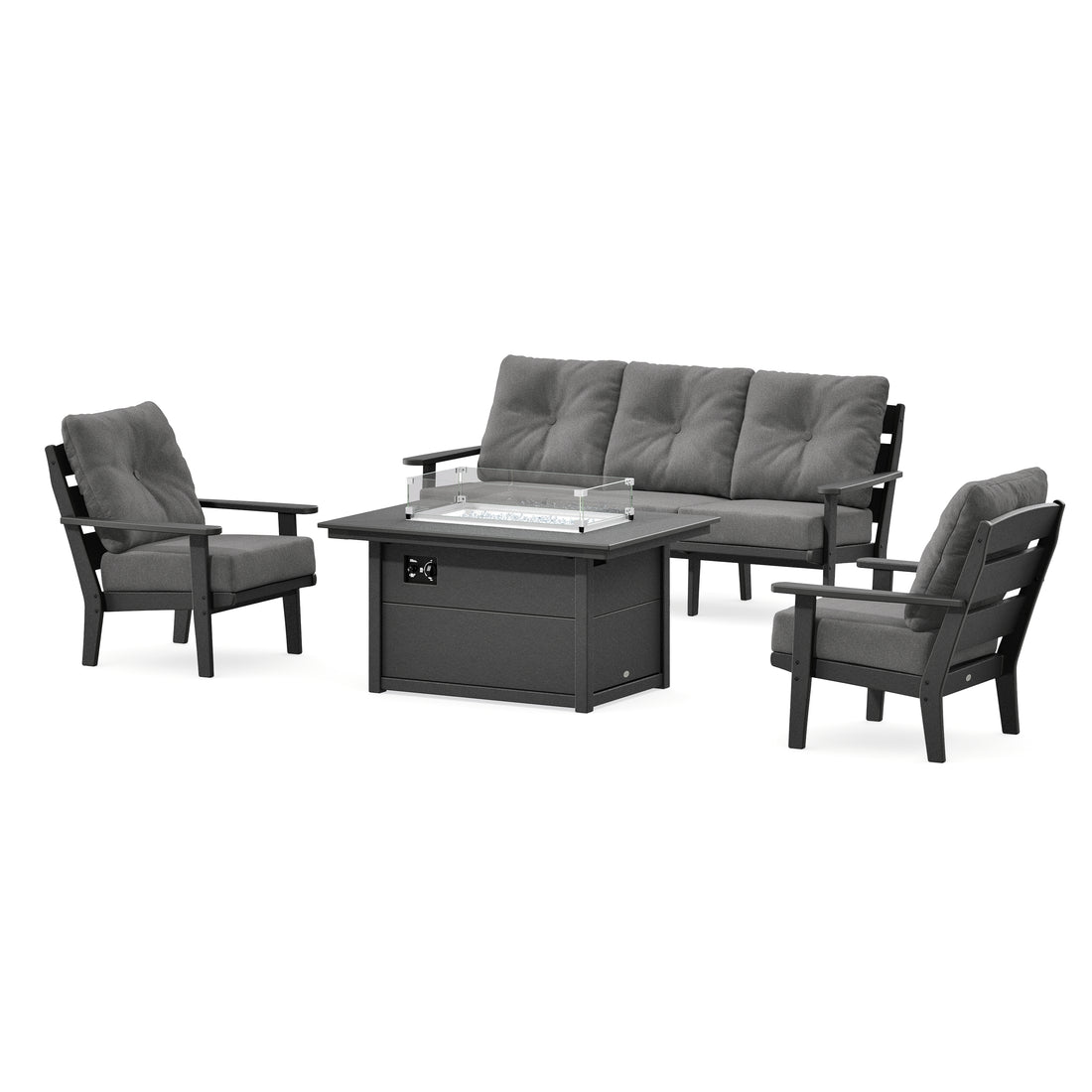POLYWOOD Lakeside Deep Seating Fire Pit Table Set in Black