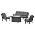 POLYWOOD Lakeside Deep Seating Fire Pit Table Set in Black