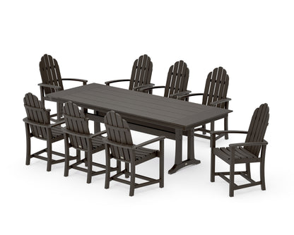 POLYWOOD Classic Adirondack 9-Piece Farmhouse Dining Set with Trestle Legs in Vintage Coffee