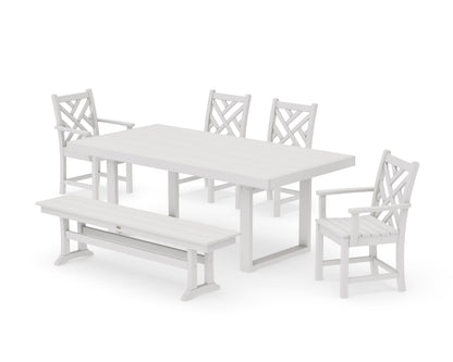 POLYWOOD Chippendale 6-Piece Dining Set with Bench - 39" x 78" Table in Vintage White