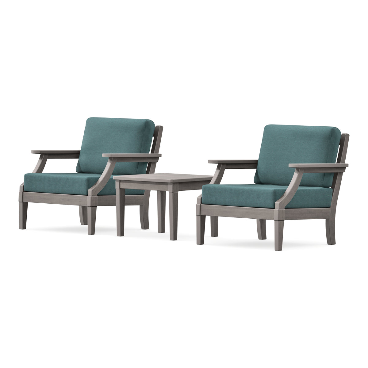 POLYWOOD PW Designer Series Estate 3-Piece Lounge Chair Set in Driftwood / Ocean Teal
