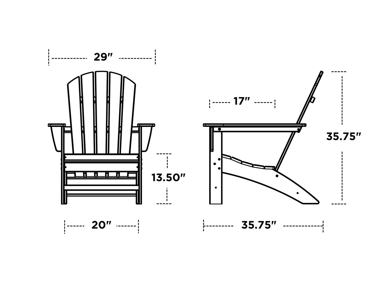 POLYWOOD Nautical Adirondack Chair dimension drawing with width, depth and height measurements