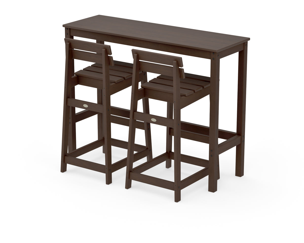 POLYWOOD Modern Studio Plaza Lowback Bar Chair 3-Piece Balcony Set in Kona