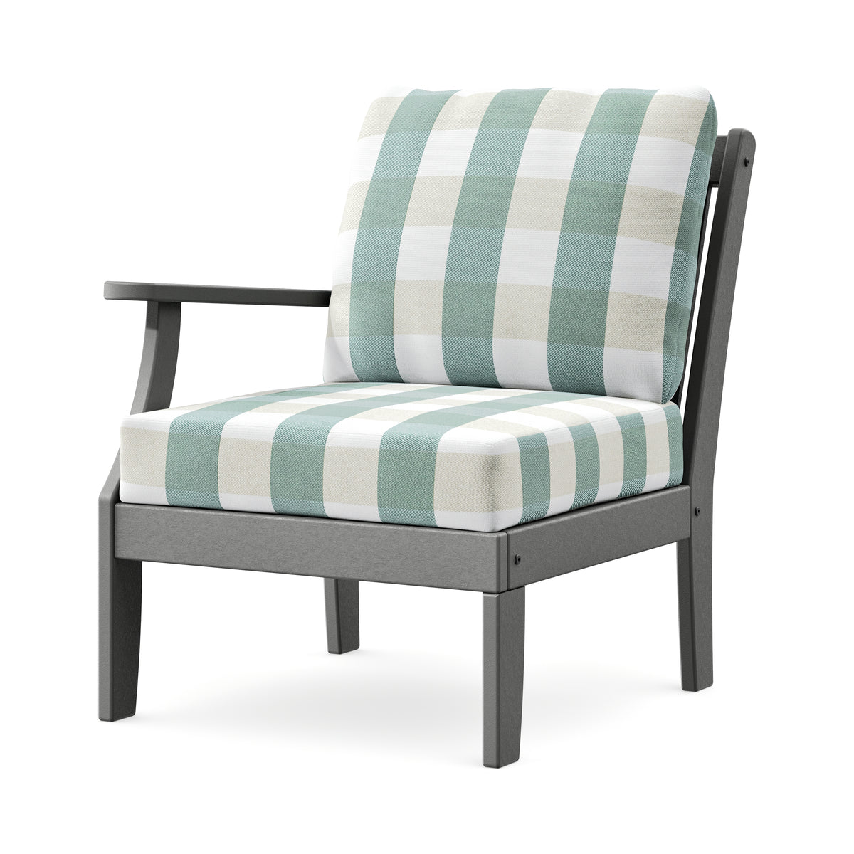 POLYWOOD Braxton Modular Left Arm Chair in Slate Grey / Buffalo Plaid Glacier Spa