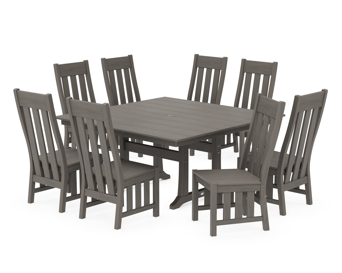 POLYWOOD Acadia Side Chair 9-Piece Square Farmhouse Dining Set with Trestle Legs in Driftwood