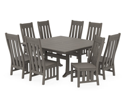 POLYWOOD Acadia Side Chair 9-Piece Square Farmhouse Dining Set with Trestle Legs in Driftwood