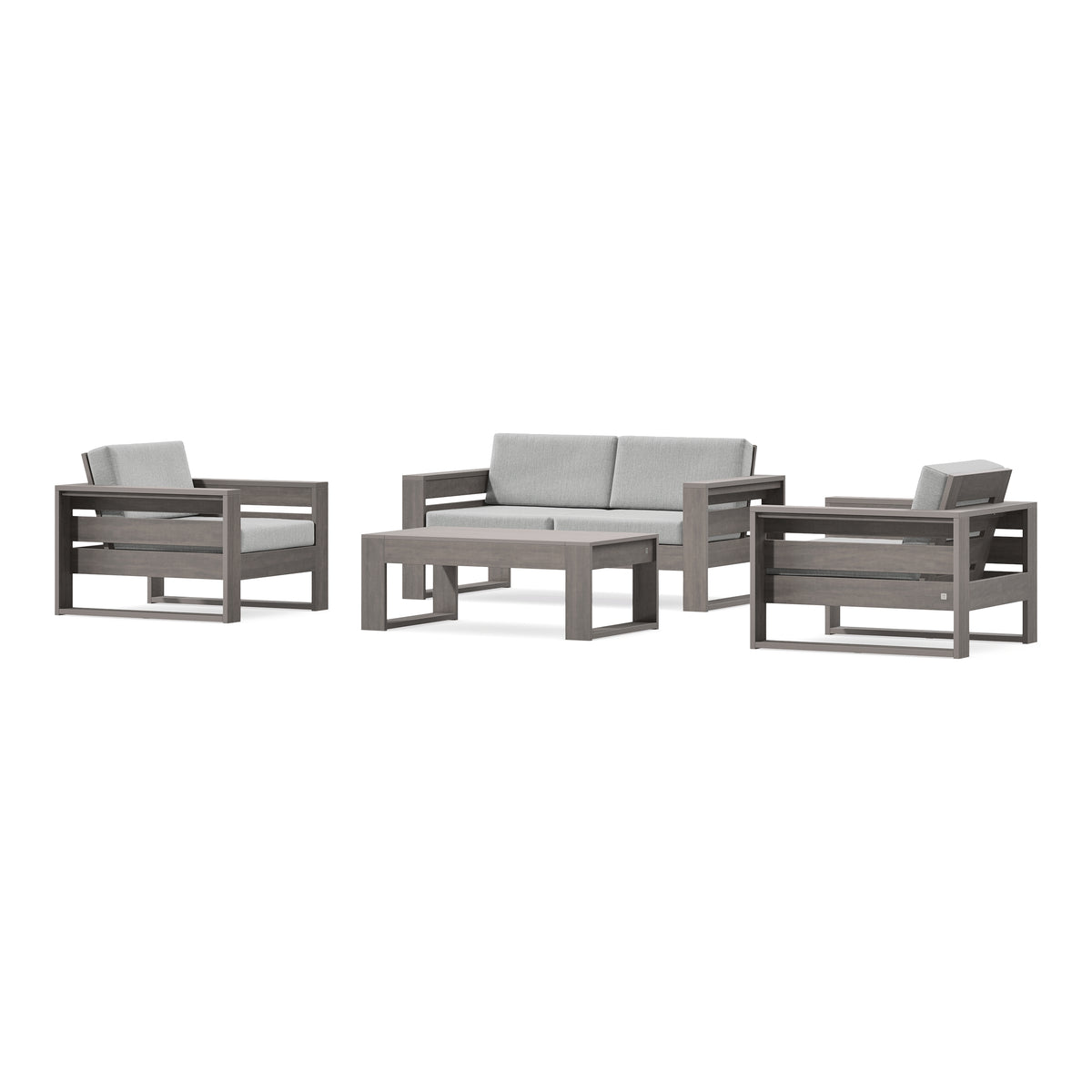 POLYWOOD PW Designer Series Latitude 4-Piece Lounge Loveseat Set in Driftwood / Granite