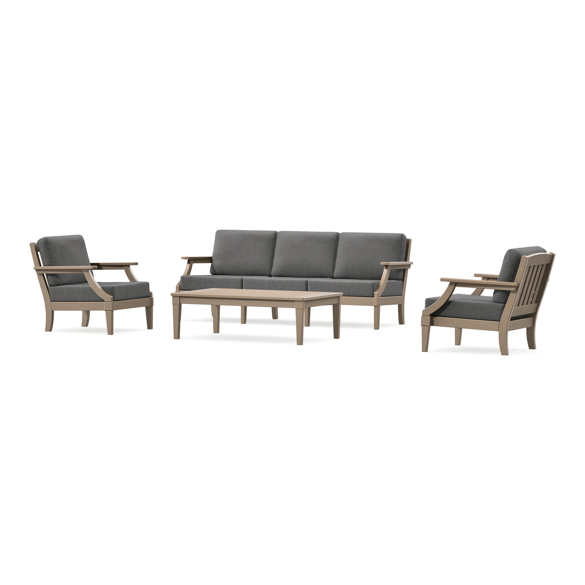 POLYWOOD PW Designer Series Estate 4-Piece Lounge Sofa Set in Vintage Sahara / Ash Charcoal
