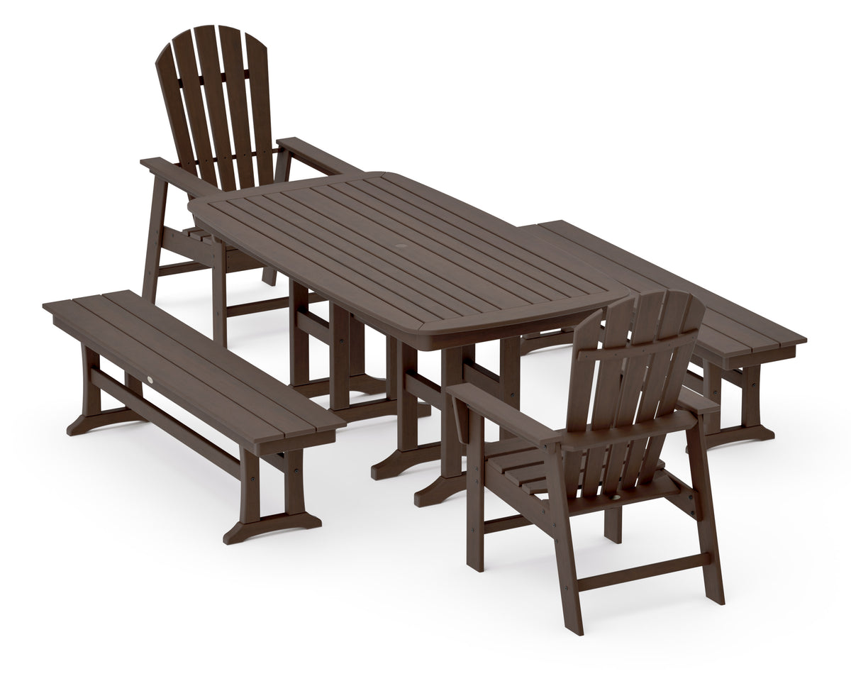 POLYWOOD South Beach 5-Piece Dining Set with Benches - 37" x 72" Table in Kona