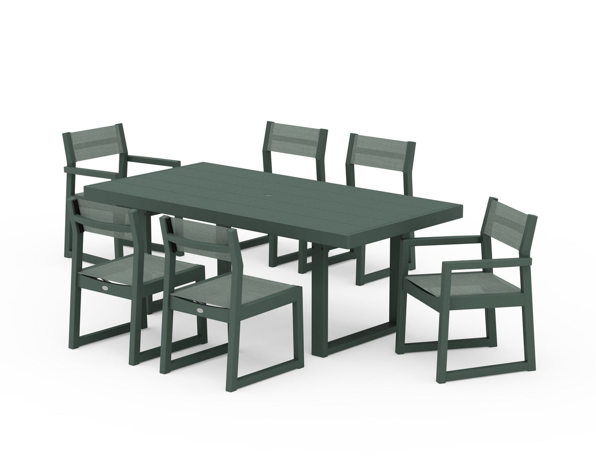 POLYWOOD EDGE Sling 7-Piece Dining Set in Green / Dupioni Sea Mist