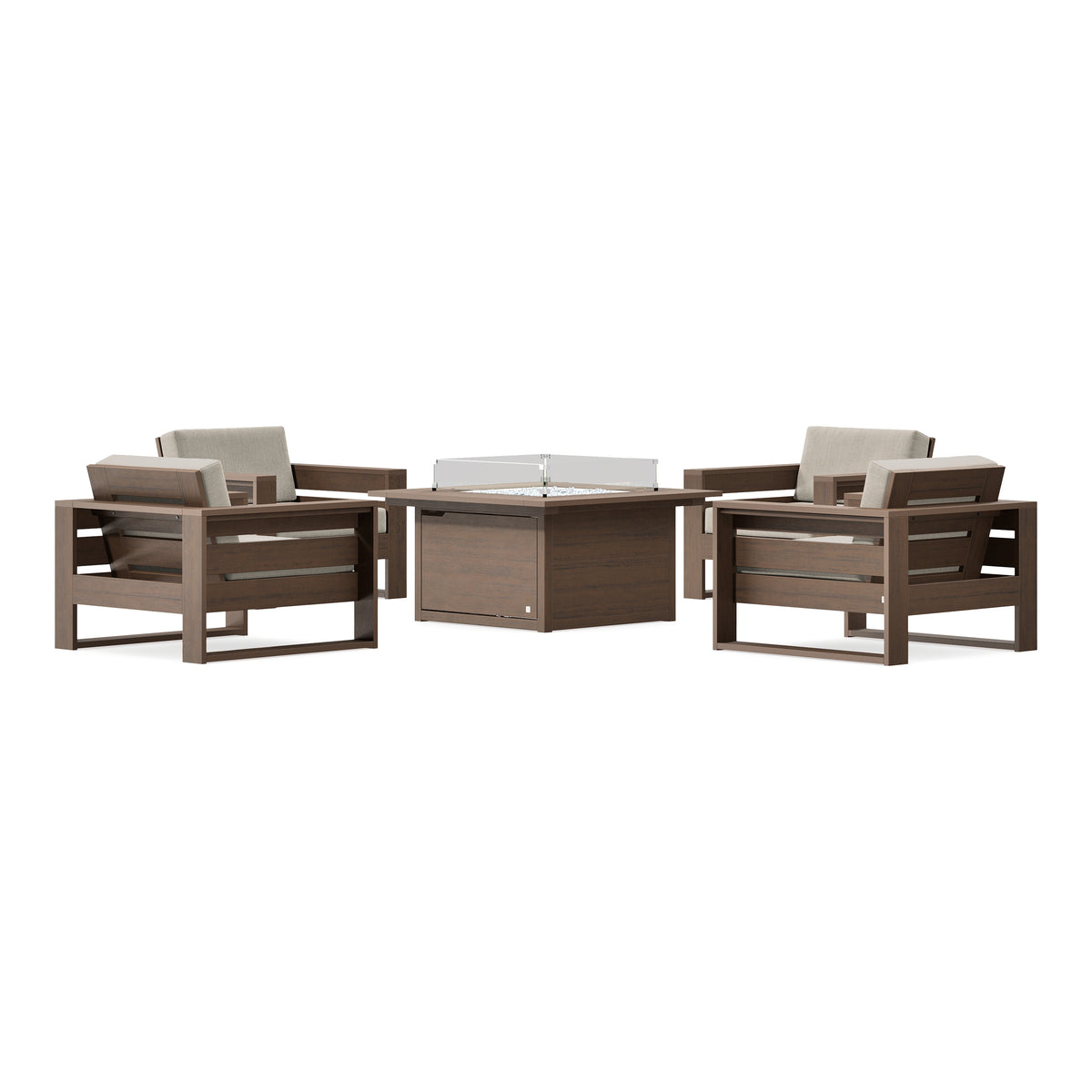 POLYWOOD PW Designer Series Latitude 5-Piece Lounge Fire Table Set in Kona / Cast Ash