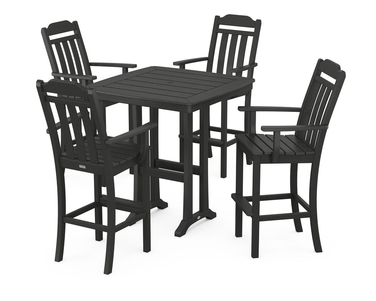 POLYWOOD Cottage 5-Piece Bar Set with Trestle Legs in Black