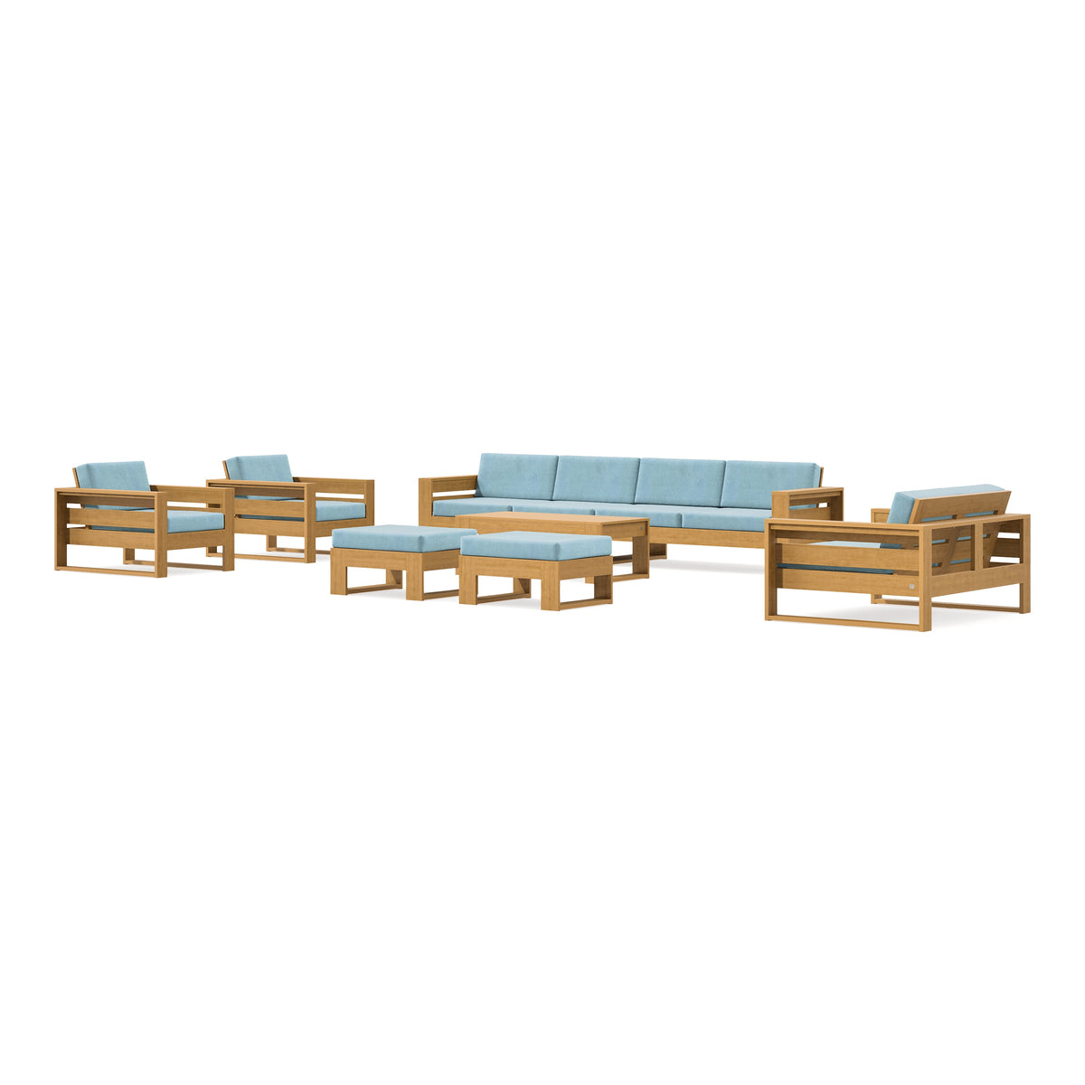 POLYWOOD PW Designer Series Latitude 8-Piece Lounge Sofa Set in Natural / Lattice Sky Blue